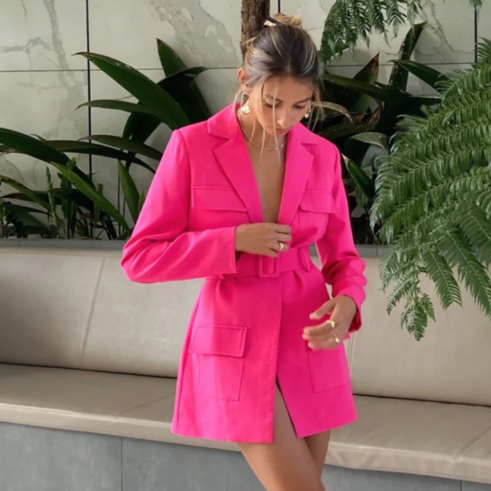 Lioness Steinway Belted Hot Pink Mini Blazer Dress